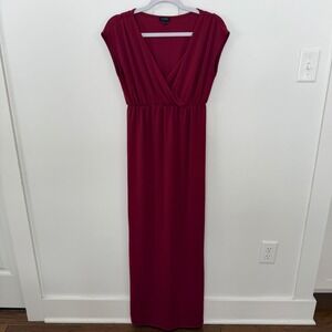 Talbots Women's Cap Sleeve Red Dress Surplice Empire Waist Long Line Maxi SZ XS